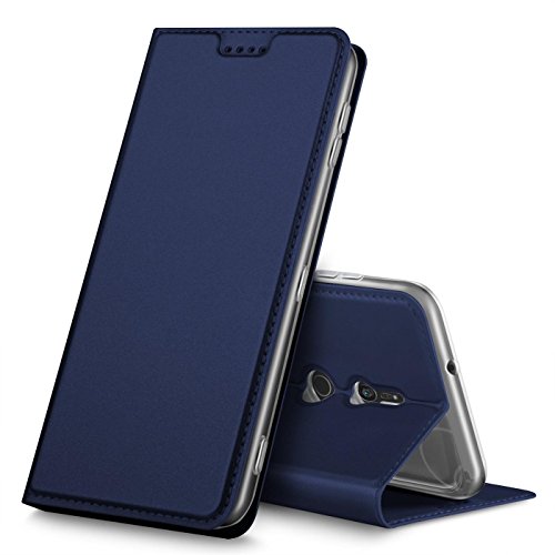 Conie EF40512 Electroplated Flip Case Kompatibel mit Sony Xperia XZ2, PU Leder Hülle Flip Wallet Cover Kartenfächer Standfunktion Magnetisch für Xperia XZ2 Etui Dunkelblau von Conie