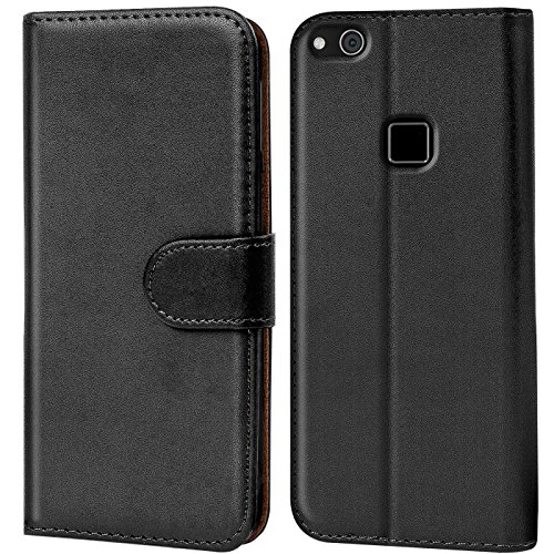 Conie Handyhülle für Huawei P10 Lite Hülle, Premium PU Leder Flip Case Booklet Cover Weiches Innenfutter für P10 Lite Tasche, Schwarz von Conie