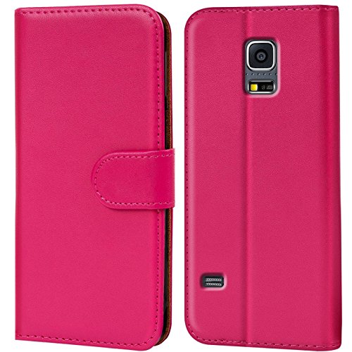 Conie Handyhülle für Samsung Galaxy S5 / S5 Neo Hülle, Premium PU Leder Flip Case Booklet Cover Weiches Innenfutter für Galaxy S5 / S5 Neo Tasche, Pink von Conie