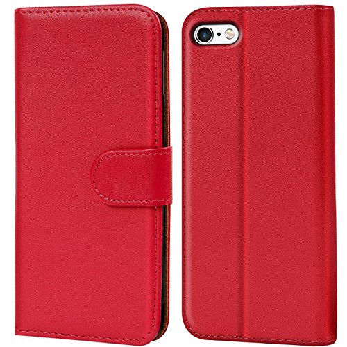 Conie Handyhülle für iPhone 5 / 5S / SE Hülle, Premium PU Leder Flip Case Booklet Cover Weiches Innenfutter für iPhone 5 / 5S / SE Tasche, Rot von Conie