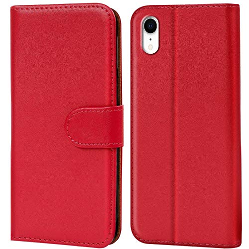 Conie Handyhülle für iPhone XR Hülle, Premium PU Leder Flip Case Booklet Cover Weiches Innenfutter für iPhone XR Tasche, Rot von Conie