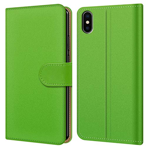 Conie Handyhülle für iPhone XS Max Hülle, Premium PU Leder Flip Case Booklet Cover Weiches Innenfutter für iPhone XS Max Tasche, Grün von Conie