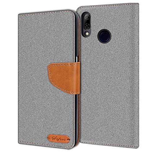 Conie Huawei P Smart 2019 Hülle für P Smart 2019 Tasche, Textil Denim Jeans Look Booklet Cover Handytasche Klapphülle Etui mit Kartenfächer, Grau von Conie