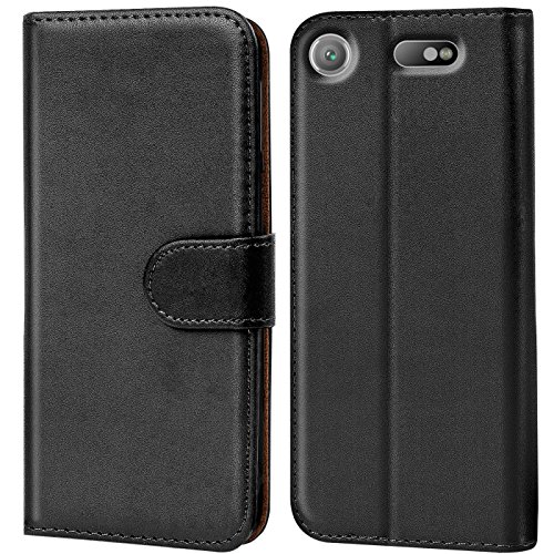 Conie Hülle für Sony Xperia XZ1 Tasche Bookstyle Schwarz, PU Leder Hülle Schwarz, Handyhülle Xperia XZ1 Flip Case Wallet, Booklet Cover Etui, für Sony Xperia XZ1 (5.2") von Conie