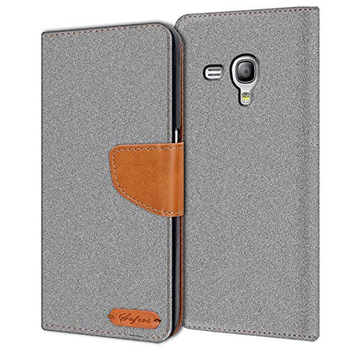 Conie Samsung Galaxy S3 Mini Hülle für Galaxy S3 Mini Tasche, Textil Denim Jeans Look Booklet Cover Handytasche Klapphülle Etui mit Kartenfächer, Grau von Conie