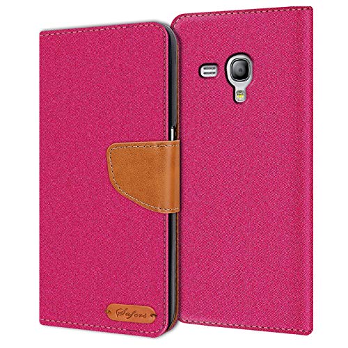 Conie Samsung Galaxy S3 Mini Hülle für Galaxy S3 Mini Tasche, Textil Denim Jeans Look Booklet Cover Handytasche Klapphülle Etui mit Kartenfächer, Pink von Conie
