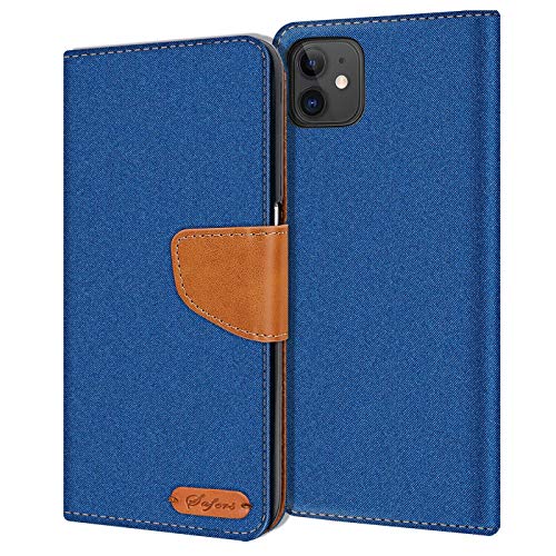 Conie iPhone 11 Hülle für iPhone 11 Tasche, Textil Denim Jeans Look Booklet Cover Handytasche Klapphülle Etui mit Kartenfächer, Blau von Conie