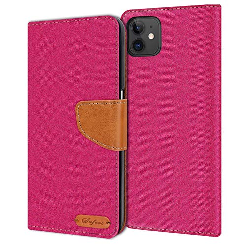 Conie iPhone 11 Hülle für iPhone 11 Tasche, Textil Denim Jeans Look Booklet Cover Handytasche Klapphülle Etui mit Kartenfächer, Pink Conie iPhone 11 Hülle für iPhone 11 Tasche, Textil Denim Jeans Look Booklet Cover Handytasche Klapphülle Etui mit Kartenfächer, Pink von Conie