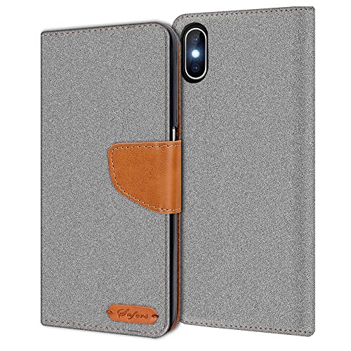 Conie iPhone X, iPhone XS Hülle für iPhone X, iPhone XS Tasche, Textil Denim Jeans Look Booklet Cover Handytasche Klapphülle Etui mit Kartenfächer, Grau Conie iPhone X, iPhone XS Hülle für iPhone X, iPhone XS Tasche, Textil Denim Jeans Look Booklet Cover Handytasche Klapphülle Etui mit Kartenfächer, Grau von Conie