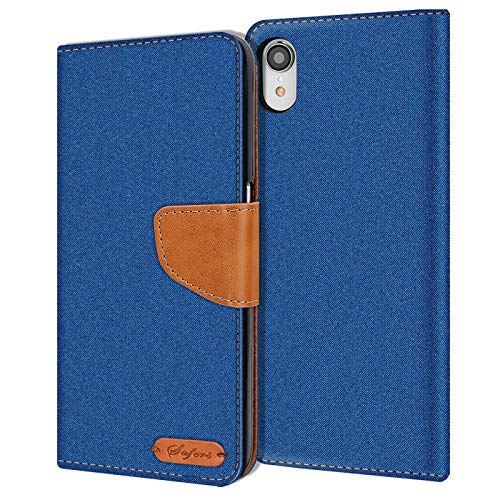 Conie iPhone XR Hülle für iPhone XR Tasche, Textil Denim Jeans Look Booklet Cover Handytasche Klapphülle Etui mit Kartenfächer, Blau Conie iPhone XR Hülle für iPhone XR Tasche, Textil Denim Jeans Look Booklet Cover Handytasche Klapphülle Etui mit Kartenfächer, Blau von Conie