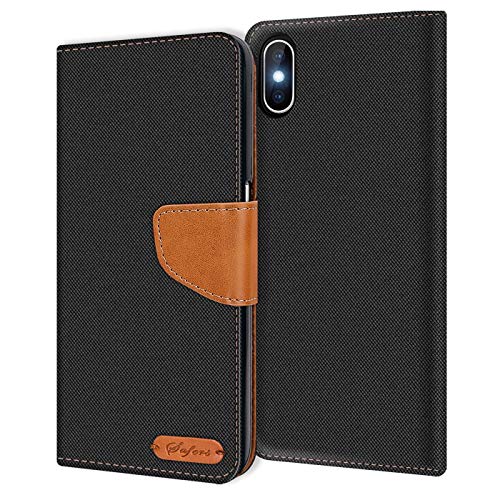 Conie iPhone XS Max Hülle für iPhone XS Max Tasche, Textil Denim Jeans Look Booklet Cover Handytasche Klapphülle Etui mit Kartenfächer, Schwarz Conie iPhone XS Max Hülle für iPhone XS Max Tasche, Textil Denim Jeans Look Booklet Cover Handytasche Klapphülle Etui mit Kartenfächer, Schwarz von Conie