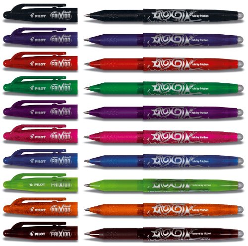 Großes Pilot Tintenroller Frixion (radierbar) Set BL-FR7 im prakischen Geschenketui - Alle 10 verschiedenen Farben sortiert incl. der neuen Farben, Strichstärke 0,4 mm von Conipa