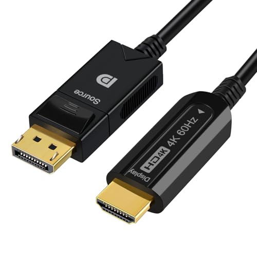 ConnBull DisplayPort zu HDMI Aktivkabel 15m, Unidirektionale DP zu HDMI Glasfaserkabel Unterstützung 4K@60Hz/ 1080@120Hz 18Gbps, HDR10, HDCP2.2 für Computer, Monitor, Gaming Grafikkarte usw von ConnBull