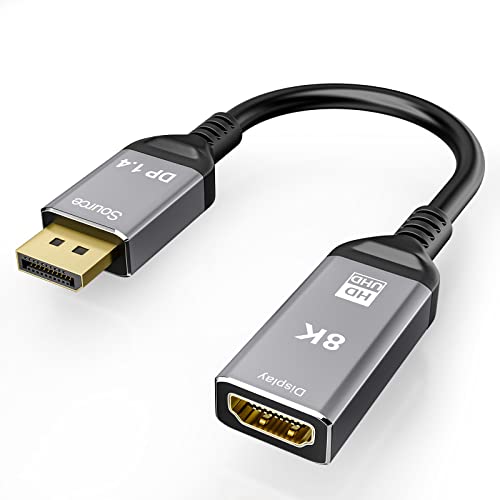 DisplayPort auf HDMI Adapter kabel, ConnBull DP 1.4 auf HDMI 2.1 Stecker zu Buchse Konverter 8K@60Hz 4K@120Hz, kompatibel mit Monitor, Desktop usw, 25CM von ConnBull
