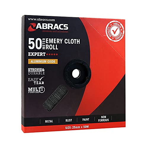 ABRACS ABER2550060 Aluminiumoxid Schmirgel Rolle, 25mm x 50M x 60 Körnung - 1 Stück in praktischer Dispenser Packung von Connect