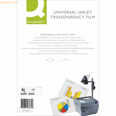 Connect Inkjetfolie A4 100my kopfverleimt transparent VE=50 Blatt von Connect