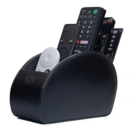 Remote Control Holder with 5 Pockets TV Remote Control Tidy and Organiser Caddy, Black PU Leather Slim Compact Living Room and Bedroom Storage CEG10 von Connected Essentials