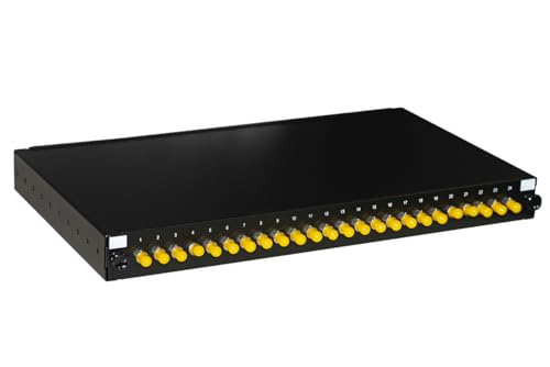 Connetto - Glasfaserplatte 19" mit 24 ST-Simplex-Adaptern OM4 Tiefe 250 mm mit installiertem Pigtail in schwarz Connetto - Glasfaserplatte 19" mit 24 ST-Simplex-Adaptern OM4 Tiefe 250 mm mit installiertem Pigtail in schwarz von Connetto