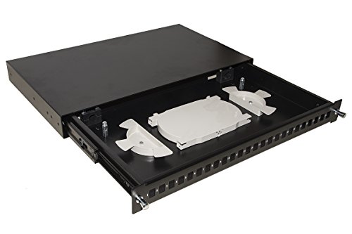 Connetto - Glasfaserschublade mit 24 Anschlüssen für LC-Duplex- und SC-Simplex-Adapter, 1 Einheit für 19-Zoll-Einbau, schwarz mit Teleskopschienen von Connetto