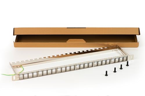 Connetto - Leere Metall-Patchplatte mit rückseitiger Stützleiste für geschirmte Anschlüsse mit Erdungsstecker inklusive Schrauben grau von Connetto