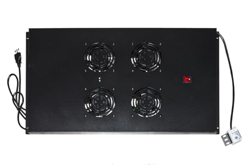 Connetto - Modul mit 4 Deckenventilatoren in Schwarz mit Thermostat für Schränke 22/42U Tiefe 800-1000 Links von Connetto