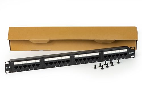 Connetto - Patchpanel mit 24 ungeschirmten Anschlüssen der Kategorie 6a mit Kabelhalter und transparentem Schutz an jedem Port von Connetto