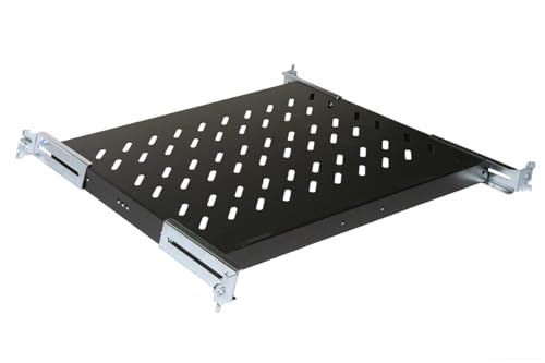 Connetto - Universal Fachboden für 19" Rackschrank ausziehbar 370-450mm mit 4 schwarzen Klemmträgern von Connetto
