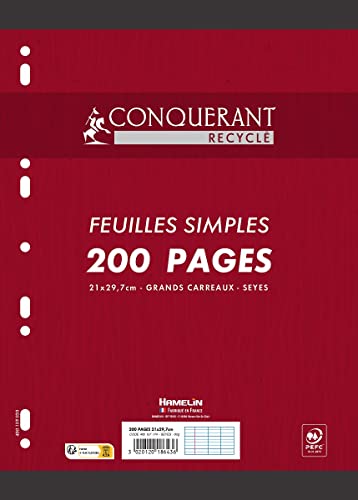Conquerant Einzelblätter recycelt, A4, große Karos, 200 Seiten, Weiß von Conquérant