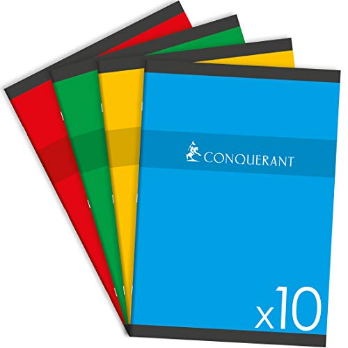 Conquérant Hausaufgabenhefte, 17 x 22 cm, kariert, 96 Seiten, kariert, Einband, Karte, verschiedene Farben, 10 Stück von Conquérant