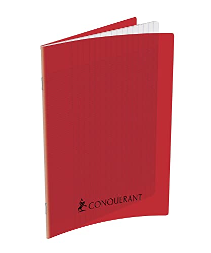 Conquérant Klassisches Notizbuch, 17 x 22 cm, große Karos, 192 Seiten, geheftet, Einband aus Polypropylen, Rot von Conquérant