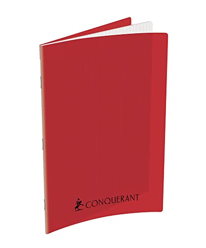 Conquérant Notizbuch, A4, große Karos, Seyès, 192 Seiten, geheftet, Umschlag aus Polypropylen, Rot von Conquérant
