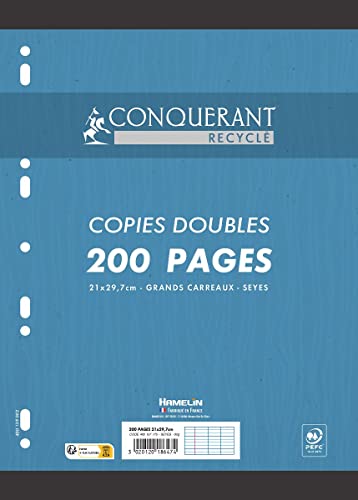 Conquerant Recycelte Doppelkopien, A4, große Karos, 200 Seiten in weißer Folie von Conquérant