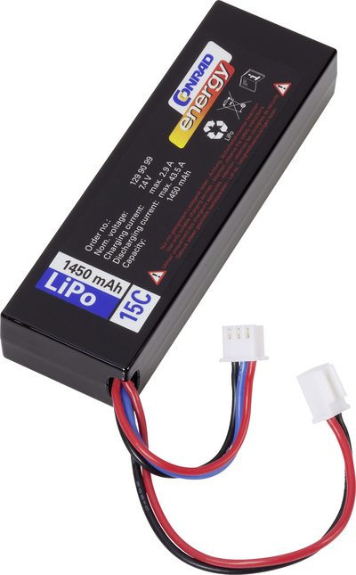 Conrad energy Modellbau-Akkupack (LiPo) 7.4 V 1450 mAh 15 C Hardcase Micro-Car-Stecker (LP702689) von Conrad