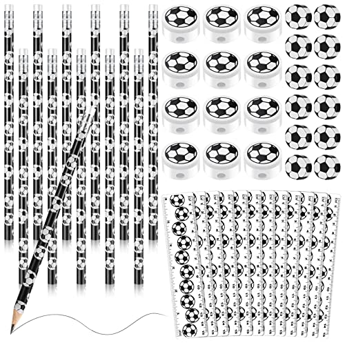 12 Stück Fußball Bleistifte 12 Stück Plastik Fußball Radiergummi 12 Stück Fußball Anspitzer 12 Stück Fußball Lineale Neuheit Fußball Partytütenfüller Kleine Lustige Radiergummis für Schulbedarf von Containlol