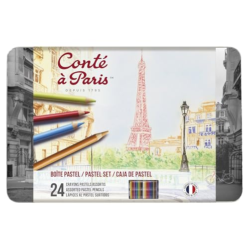 Conté à Paris 2182 Pastellstifte 24er Set – Hochpigmentierte Künstlerstifte, Pastellfarben für Skizzen & Zeichnungen, Detailarbeiten, Landschaftsmalerei, Porträts, Made in France von Conté à Paris