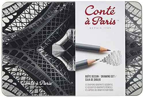 Conté a Paris 2187 Skizzen und Zeichenstifte Drawing Metallkasten (12 Graphitstifte, enthält Stifte mit 10 verschiedenen Härtegraden) von Conté à Paris