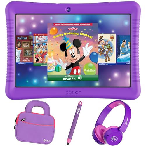 Contixo Android-Tablet-Paket für Kinder, 25,4 cm (10 Zoll), 32 GB, 80+ Disney Storybooks und Aufkleber, Kindersicherung, kindersichere Hülle mit Ständer und Stylus, Kopfhörer und Schutzhülle, Modell von Contixo