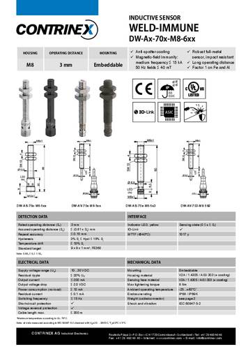 Contrinex Induktiver Sensor M8 bündig PNP DW-AS-703-M8-673 von Contrinex