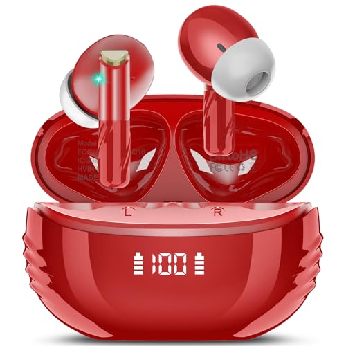 Conyat Bluetooth Kopfhörer, Kopfhörer Kabellos Bluetooth 5.3 mit 4 HD Mikrofon, ENC Lärmreduzierung Wireless Kopfhörer, 48H Tiefer Bass In Ear Kopfhörer, LED-Anzeige, IP7 Wasserdicht Rosa von Conyat