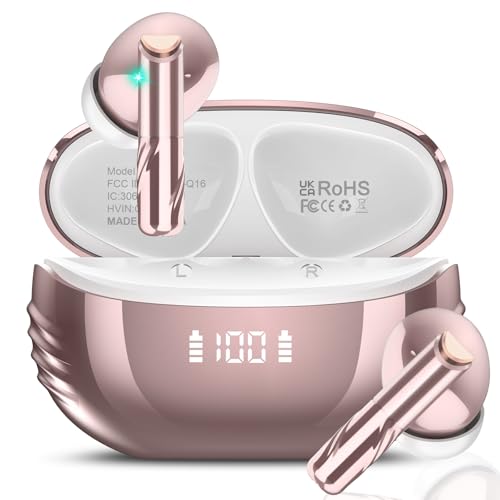 Bluetooth Kopfhörer, Kopfhörer Kabellos Bluetooth 5.4 mit 4 HD Mikrofon, ENC Lärmreduzierung Wireless Kopfhörer, 48H Tiefer Bass In Ear Kopfhörer, LED-Anzeige, IP7 Wasserdicht Ohrhörer Roségold Bluetooth Kopfhörer, Kopfhörer Kabellos Bluetooth 5.4 mit 4 HD Mikrofon, ENC Lärmreduzierung Wireless Kopfhörer, 48H Tiefer Bass In Ear Kopfhörer, LED-Anzeige, IP7 Wasserdicht Ohrhörer Roségold von Conyat