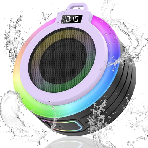Conyat Bluetooth Duschlautsprecher, Bluetooth Lautsprecher mitStereo-Sound,IPX7 Wasserdichter musikbox mit Saugnapf undLanyard, Eingebautem Mikrofon, Wireless Speaker fur Badezimmer, Strand, Lila von Conyat