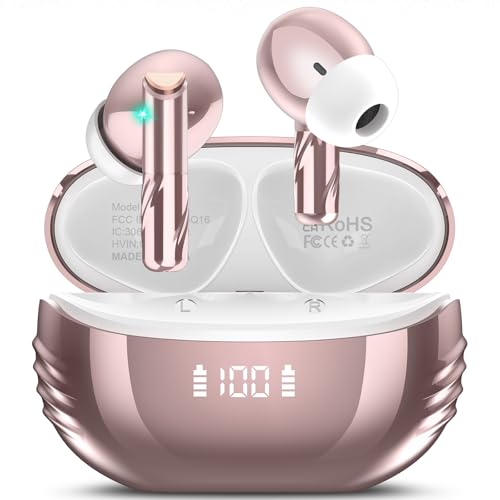 Conyat Bluetooth Kopfhörer, Kopfhörer Kabellos Bluetooth 5.4 mit HD Mikrofon, ENC Call Noise Cancelling Wireless Kopfhörer, 48H Tiefer Bass In Ear Kopfhörer, IP7 Wasserdicht Ohrhörer, Roségold von Conyat