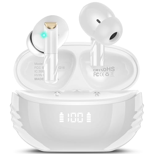 Conyat Bluetooth Kopfhörer, Kopfhörer Kabellos Bluetooth 5.4 mit HD Mikrofon, ENC Call Noise Cancelling Wireless Kopfhörer, 48H Tiefer Bass In Ear Kopfhörer, IP7 Wasserdicht Ohrhörer, Weiß von Conyat