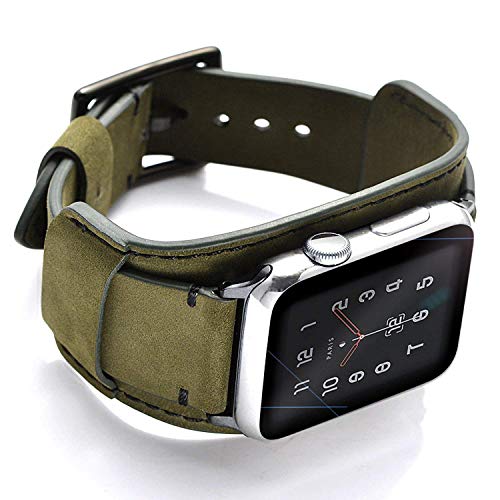 CooBES Kompatibel mit Apple Watch Armband 49mm 45mm 44mm 42mm，Echtes Leder Uhrenarmband Cuff Ersatz Armbänder mit Edelstahlschließe für iWatch Ultra Series 9/8/7/6/5/4/3/2/1 SE SE 2 (Grün) von CooBES