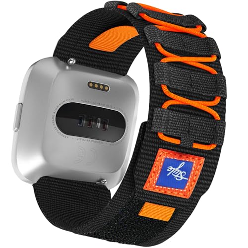 CooBES Nylon Loop elastische breite Ersatzbänder kompatibel mit Fitbit Versa/Fitbit Versa 2 für Frauen Männer, weiche Sport Bänder für Fitbit Versa Lite/Vers (Schwarz) von CooBES
