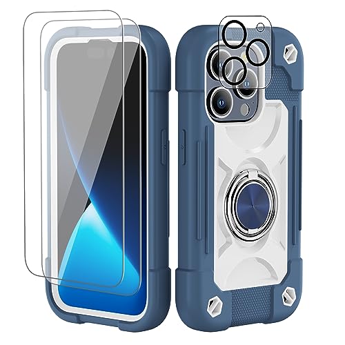 Cookiver Kompatibel mit iPhone 15 Pro Max Hülle 6,7 Zoll – Robuste, stoßfeste, robuste Schutzhülle in Militärqualität, mit Ringständer, Glas-Displayschutzfolie und Kameralinsenschutz (Felicia Blue) von Cookiver