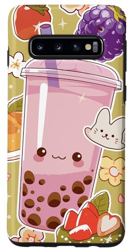Hülle für Galaxy S10 Süßes rosa Bubble Tea Kawaii Boba Früchte und Blumen Muster von Cool Accessories For Your Phone