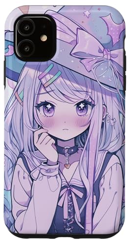 Hülle für iPhone 11 Niedliche Anime-Girl-Hexen-Figur, violette Farben, japanische Manga von Cool Accessories For Your Phone