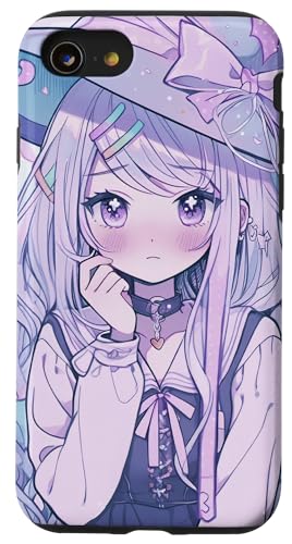 Hülle für iPhone SE (2020) / 7 / 8 Niedliche Anime-Girl-Hexen-Figur, violette Farben, japanische Manga von Cool Accessories For Your Phone
