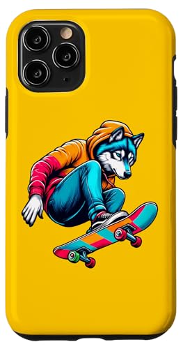 Hülle für iPhone 11 Pro Coole Funky Wolf Skateboarding Illustration Art von Cool Animals Skateboard Illustration Art Store